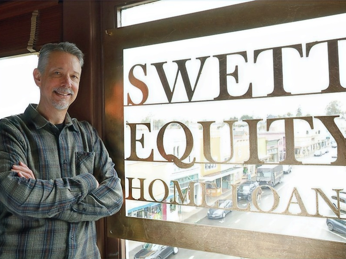 Martin Swett, Arcata mortgage broker, in front of the Swett Equity office on the Arcata Plaza